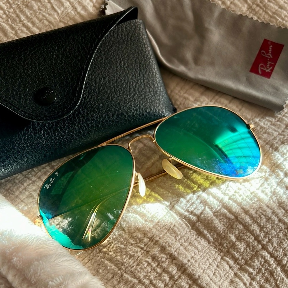 Ray-Ban Gold and Green Aviator Sunglasses